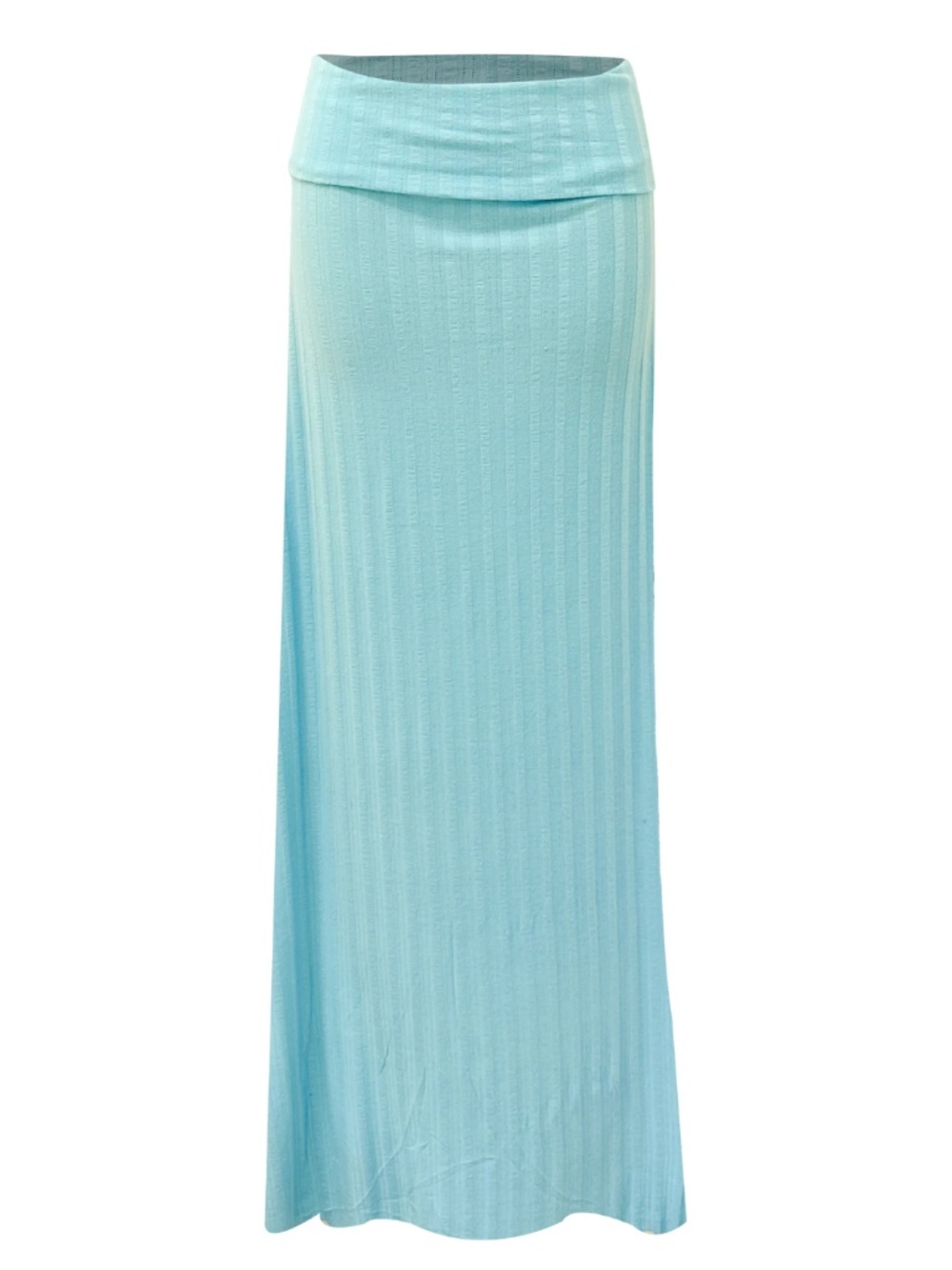 Temple Ro knit turquoise maxi skirt with fold-over waist